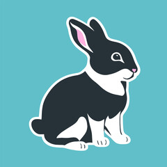 Cute kawaii rabbit character sticker, vector illustration minimalism, pastel colors.