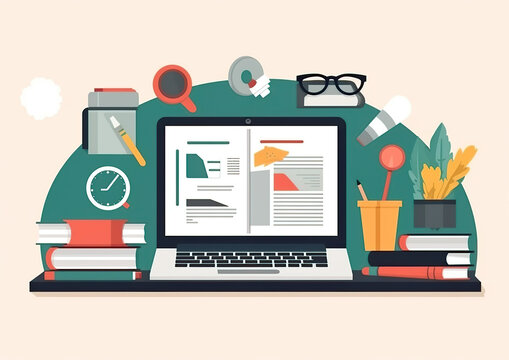 The concept of online education, the process of learning via the internet. Online learning provides flexible, accessible and personalised learning opportunities for learners worldwide.AI generated 