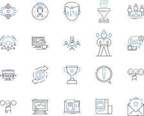Corporation development outline icons collection. Corporation, development, growth, expansion, management, strategy, consulting vector and illustration concept set. overhaul, optimization