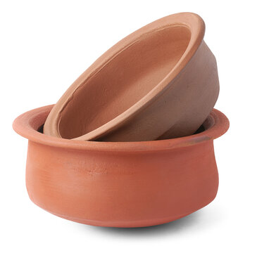 Empty Clay Pots Isolated, Earthenware Containers Used To Store, Cook Food And Decorative Purposes