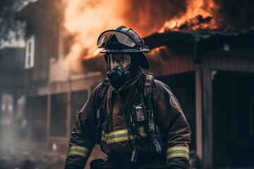 firefighter with protective equipment in action created with Generative AI technology
