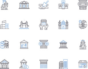 Urban design outline icons collection. Urban, Design, Streetscape, Planning, Landscape, Architecture, Infrastructure vector and illustration concept set. Facade, Community, Civic linear signs