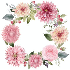 Blumen zum Dekorieren einer Hochzeitskarte, Lilien, hellrosa Aquarell Stil, Kranz AI generiert