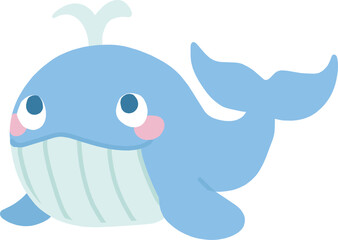 かわいい正面を向いたクジラの主線なしカラーイラスト