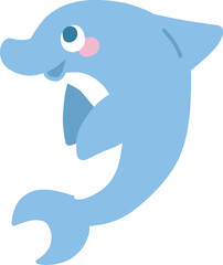 横を向いた笑顔のかわいいイルカの主線なしカラーイラスト