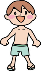 水着姿の笑顔の男の子のカラーイラスト