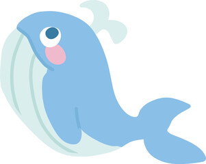 横を向いたかわいいクジラの主線なしカラーイラスト