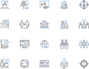 Wealth management outline icons collection. Wealth, Management, Investment, Retirement, Planning, Savings, Portfolio vector and illustration concept set. Financial, Insurance, Strategies linear signs