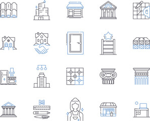 Home repair services outline icons collection. Home repair, Services, Maintenance, Construction, Plumbing, Remodeling, Electrical vector and illustration concept set. Repairing, Painting, Carpentry