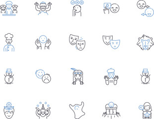 Funny people outline icons collection. Humorous, Comic, Comedian, Cheerful, Amusing, Lighthearted, Jocular vector and illustration concept set. Teasing, Playful, Joking linear signs