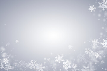 Magic heavy snowflakes wallpaper. Snowstorm speck ice elements. Snowfall weather white gray pattern. Rime snowflakes christmas theme. Snow nature landscape.