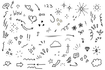 	 Vector illustration of Doodle cute for kid, Hand drawn set of cute doodles for decoration on white background,Funny Doodle Hand Drawn,Page for coloring.