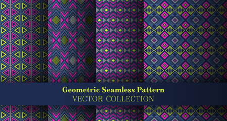 Elegant geometrical chevron seamless ornament collection. Tribal tracery ethnic patterns. Chevron diamond geometric vector seamless background package. Cover background prints.