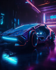 Future neon tech with a car