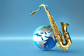 Saxophone with concert flute french horn trombone crookless trumpet cello violin. Generative Ai