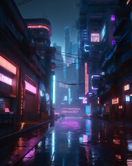 Fototapeta premium Future neon tech with city street