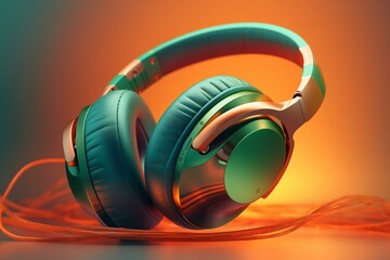 colorful two tone orange and green headphones modern concept pop art illustration, generative ai