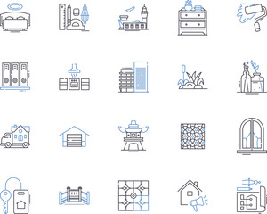 Architecture design outline icons collection. Design, Architecture, Structure, Building, Drafting, Plans, Style vector and illustration concept set. Development, CAD, Blueprint linear signs
