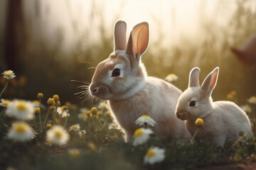 Fototapeta na wymiar Rabbits on the grass