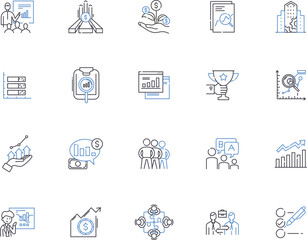 Development outline icons collection. Growth, Progress, Expansion, Advance, Elevation, Creation, Emergence vector and illustration concept set. Improvement, Evolution, Education linear signs