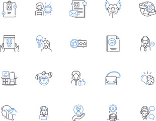 Business women outline icons collection. Businesswomen, Enterprising, Executives, Entrepreneurs, Professionals, Employers, Professionals vector and illustration concept set. Leaders, Managers