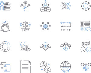 Partnership relation outline icons collection. Alliance, Cooperation, Accord, Connection, Teamwork, Association, Bond vector and illustration concept set. Synergy, Collaboration, Unison linear signs