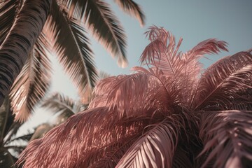 Pastel pink tropical palm tree. Generative AI