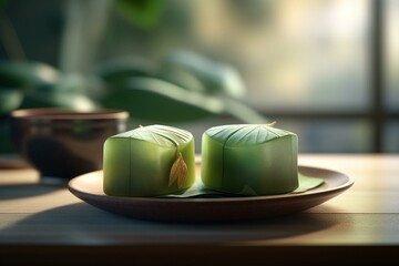 illustration of Wagashi; traditional Japanese confections that are often served with green tea. Generative AI