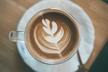 Top view and close up of Late art coffee.