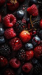 Berries, Cinematic Shot on a dark surface