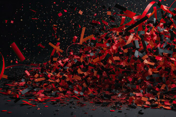 red and black confectional debris on a dark background with copy space for your text or image stock photo. Generative AI