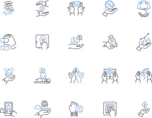 Hands outline icons collection. Grip, Grasp, Clench, Wring, Fist, Hold, Palm vector and illustration concept set. Shake, Rub, Grasping linear signs