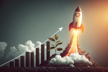 Growth concept with a chart and a rocket flying up. Generative AI