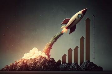 Growth concept with a chart and a rocket flying up. Generative AI