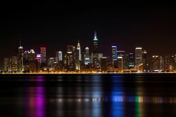 Obraz na płótnie Canvas Big city Chicago skyline, city skyline tower, city view, contemporary city, business city, cityscape, city buildings, blue city, city sky, downtown skyline, technological development. Generative AI