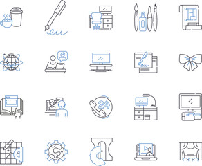 Freelance enterpreneur outline icons collection. Freelancer, Entrepreneur, Self-Employed, Independent, Contractor, Consultant, Freelance vector and illustration concept set. Remote, Freelancing