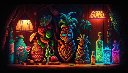Vibrant Tiki Bar - Ai generative