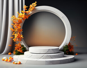 Fototapeta na wymiar Abstract 3d podium for product presentation with geometric shapes, Empty round podium,Platforms for product presentation show new product background.Generative Ai