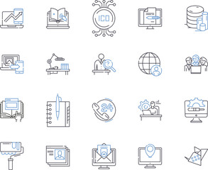 Company seminar outline icons collection. company, seminar, training, development, leadership, management, strategy vector and illustration concept set. marketing, sales, customer service linear signs