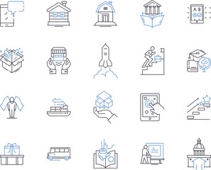 City and delivery outline icons collection. City, Delivery, Urban, Shipping, Logistics, Local, Courier vector and illustration concept set. Home, Destination, Delivery Service linear signs