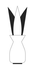 Vase with indoor houseplant flat line black white vector object. Plant with sharp leaves. Editable cartoon style icon. Simple isolated outline spot illustration for web graphic design and animation