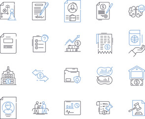 Legal services outline icons collection. Lawyer, Attorney, Barrister, Litigation, Court, Solicitors, Representation vector and illustration concept set. Advocacy, Prosecution, Pleadings linear signs