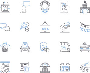 Public transportation outline icons collection. Bus, Train, Metro, Subway, Tram, Ferry, Monorail vector and illustration concept set. Cablecar, Taxi, Ride-share linear signs