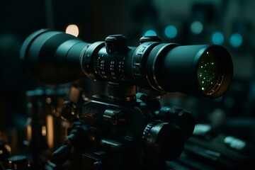 Fototapeta na wymiar Image of glowing spots over scopes scanning. Generative AI