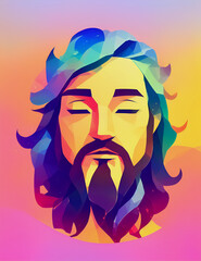 colorful jesus face, create with generative Ai