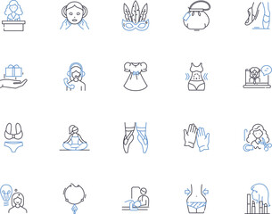 Women outline icons collection. Female, Ladies, Womenfolk, Ladies, She, Herself, Womanly vector and illustration concept set. Feminine, Gal, Maiden linear signs