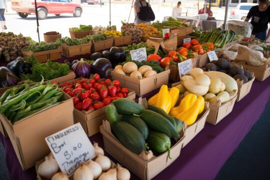 local farmer's market, featuring fresh and locally grown produce, promoting sustainable and locally sourced food options that support local farmers - Generative AI