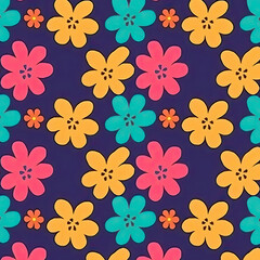 Background of colorful flowers in the style of the 70s, kaleidoscope. Generative AI