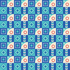 Naklejka na ściany i meble Colorful neo geometric pattern. Neo Geometric Seamless Period. Grid with color geometrical shapes. Modern abstract background vector