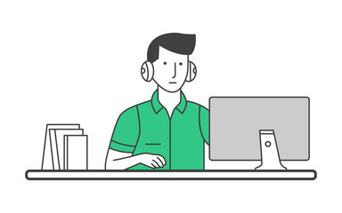 Sales and marketing automation. Male avatar of the automation team. Minimal line art design. Vector illustration.
